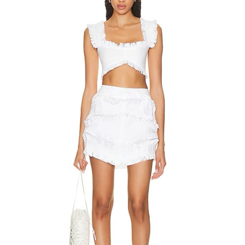 Alexis Elmi Crop Top & Raffa Mini Skirt in White Raffia - Matching Set